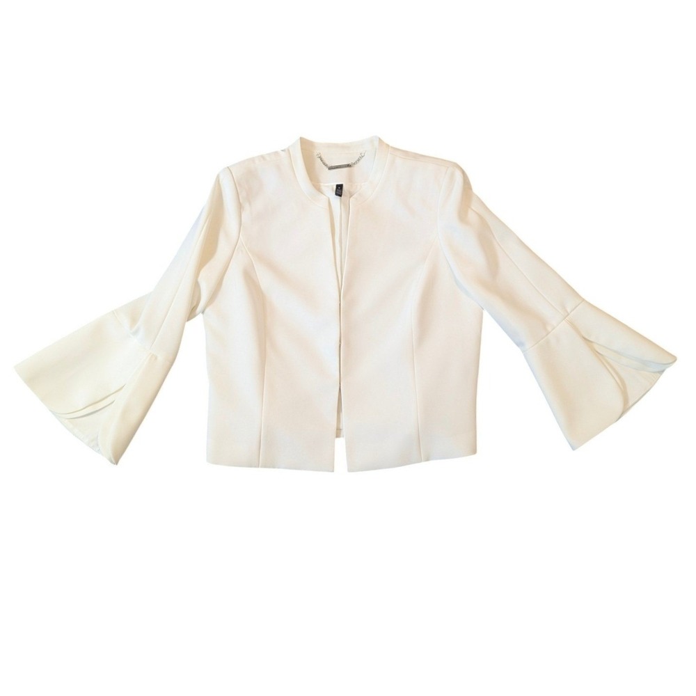 White House Black Market White Bell Sleeve Open Front Blazer Jacket Size 8 - Picture 6 of 14